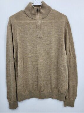 Banana Republic Merino 100%  Wool Quarter Zip Sweater Men Large Tan Minimalist